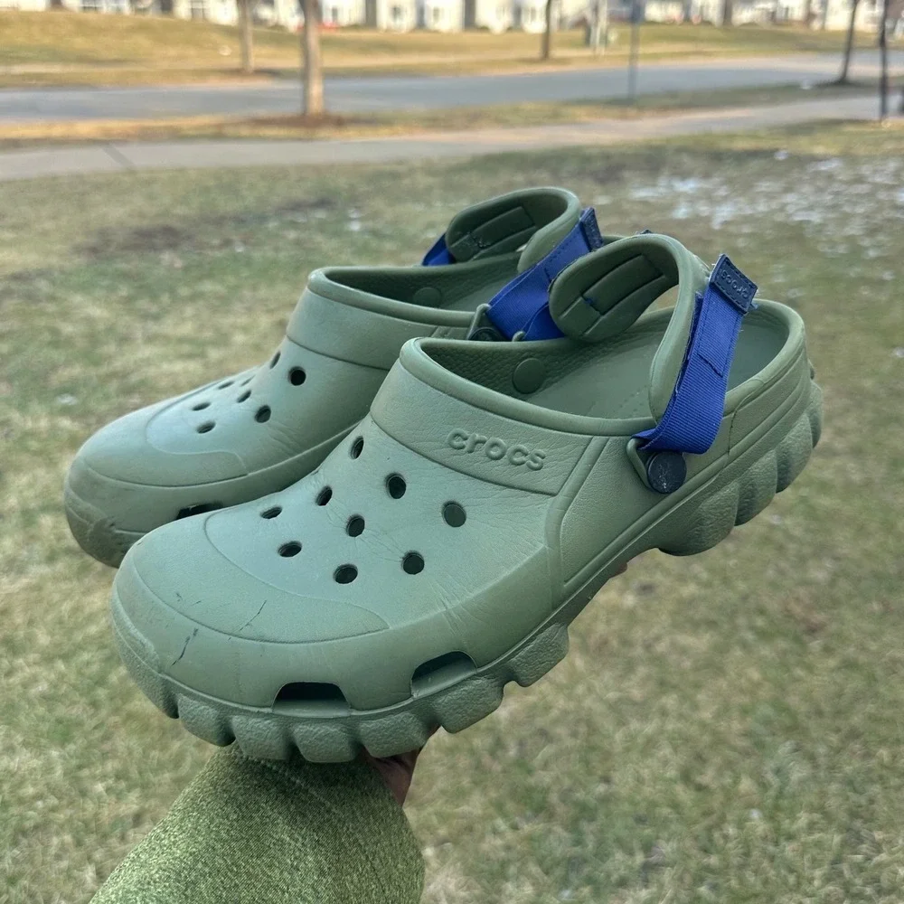 Crocs Offroad Adult Sport Clogs Unisex Size M9 W11 Army Green Blue Strap Sandals